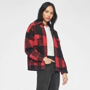 Anine‎ Bing Bobbi Flannel Shirt Jacket Red Wool Plaid Buffalo Check
